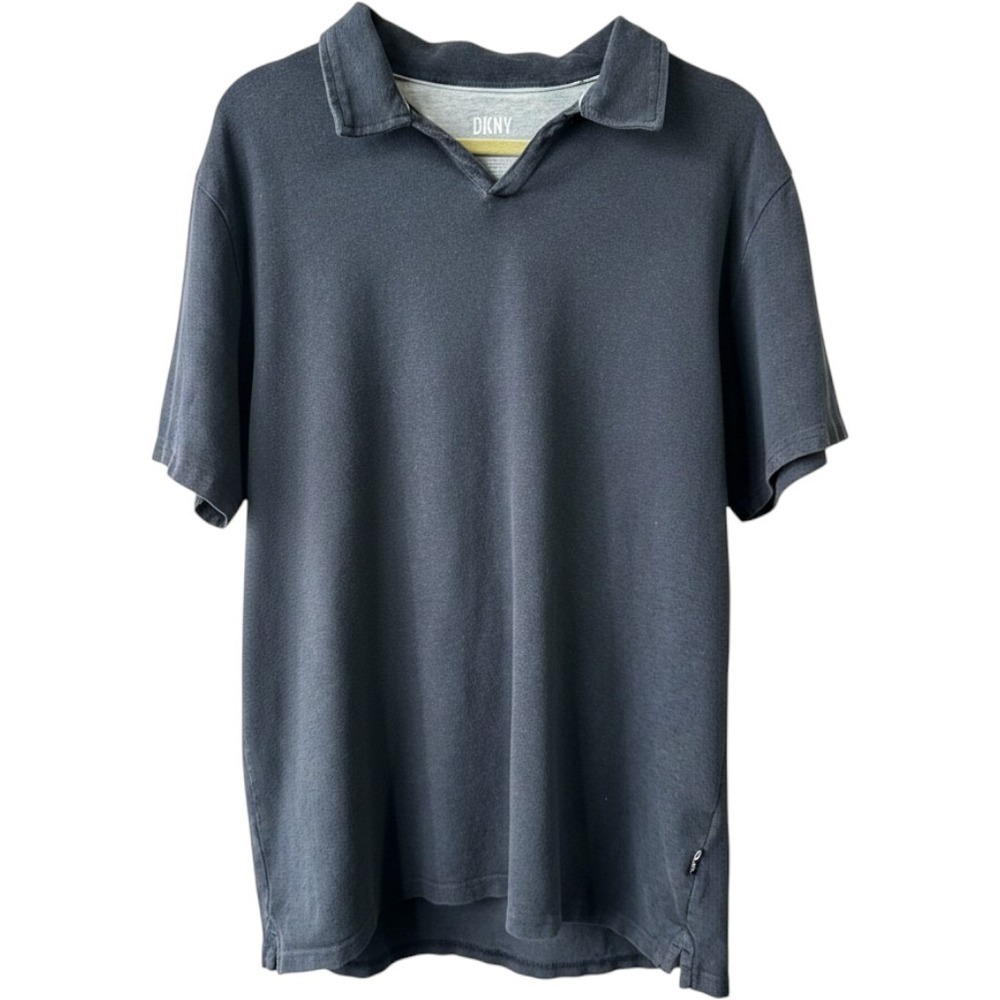DKNY Polo Shirt Mens XL Gray Short Sleeve V-Neck Cotton Blend Casual Top